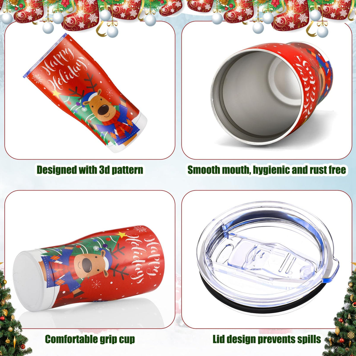 10 Sets 20oz Christmas Tumblers with Lids and Straws Christmas Stainless Steel Tumbler Double Wall Insulated Travel Coffee Mug for Xmas Gift Holiday Family Friend Drinks (10 Count)
