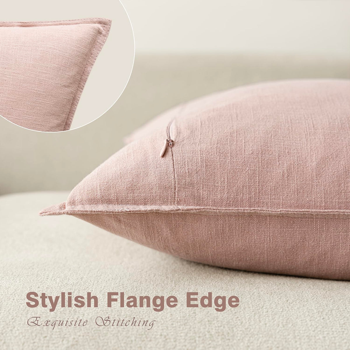 Pack of 2 Decorative Linen Solid Throw Pillow Covers Soft Accent Cushion Case Boho Farmhouse Pillowcase for Bed Chair Couch Sofa Bedroom Living Room Home Decor 20 x 20 Inch Light Pink (2 Count)