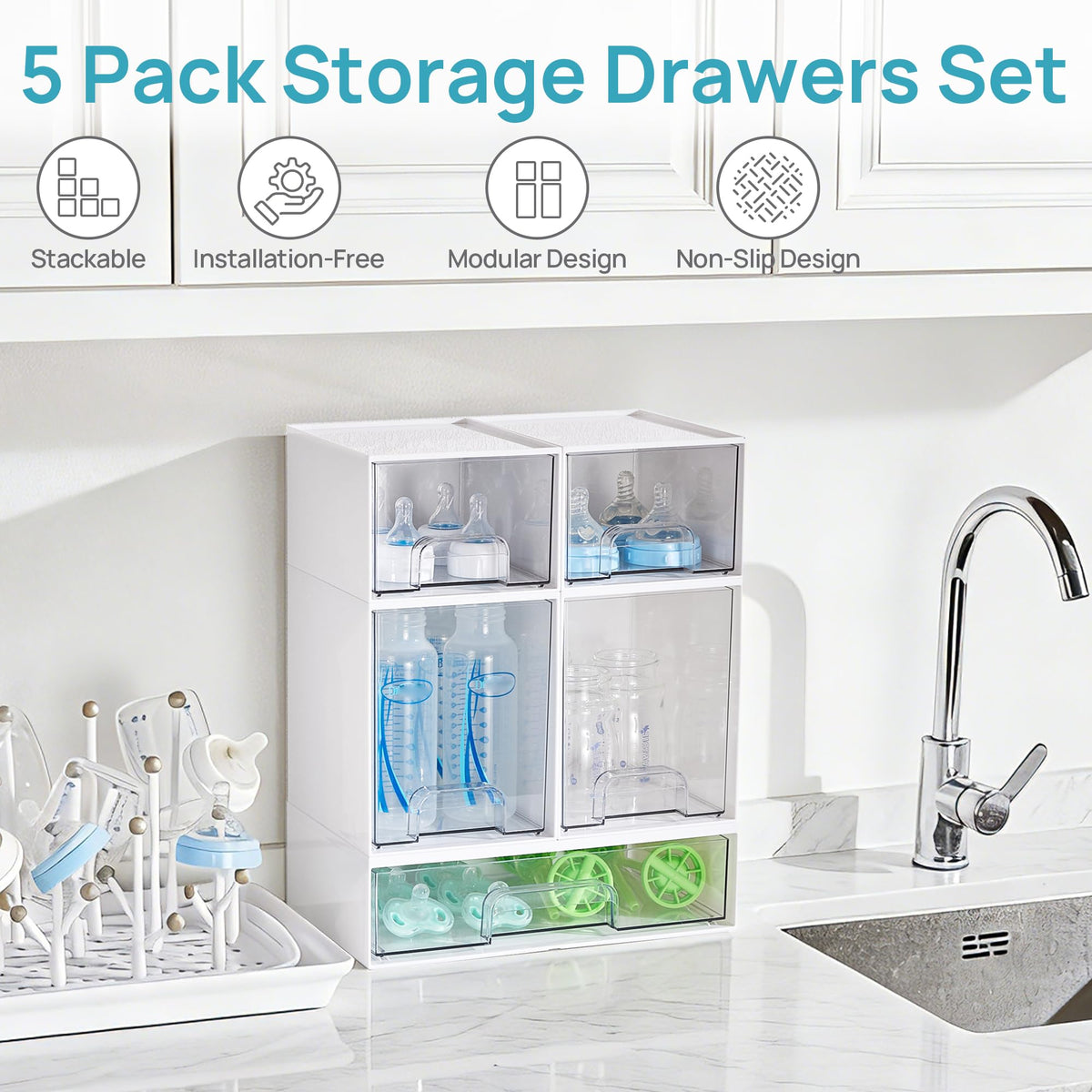 Stackable Storage Drawers Set of 5 (5 Count)
