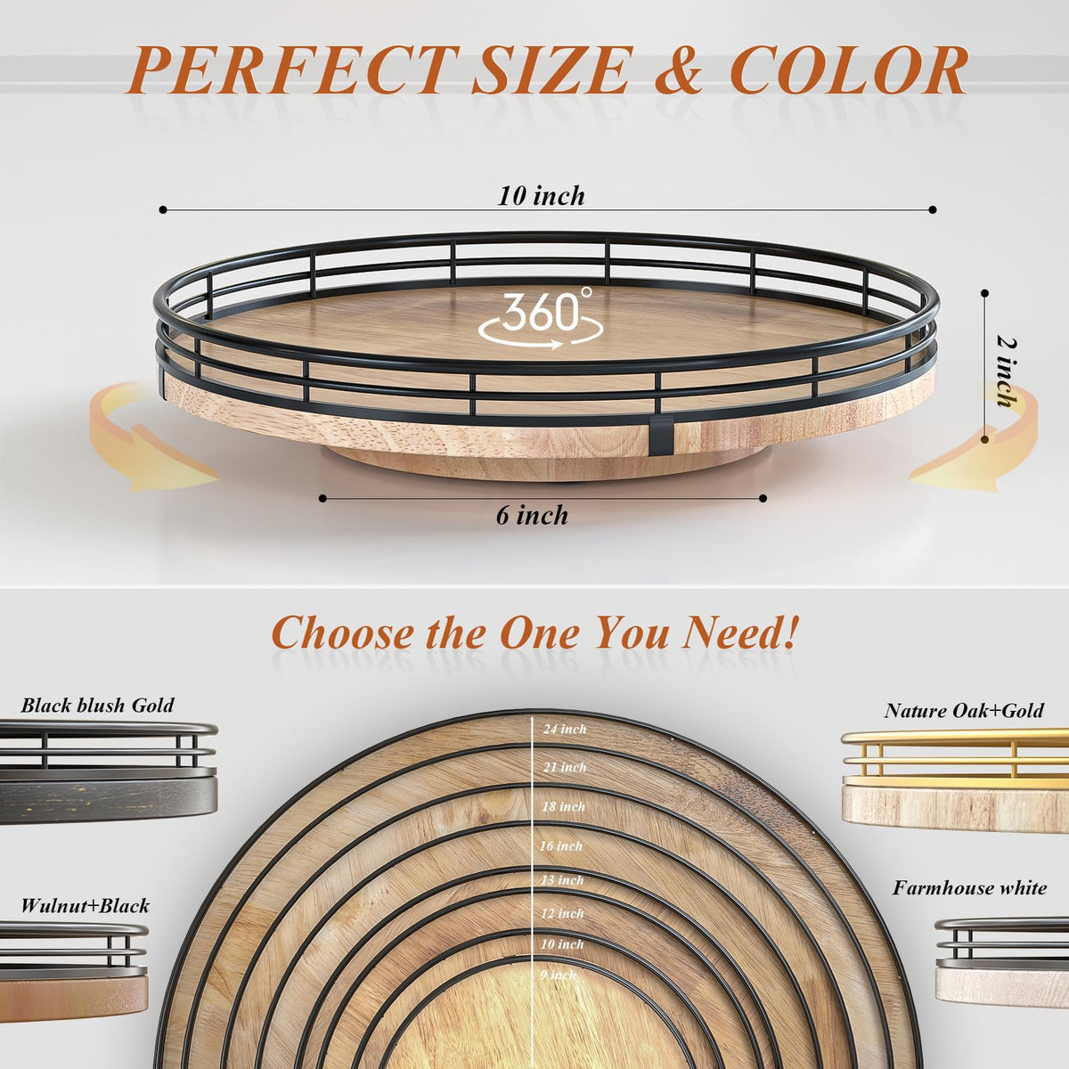 10 Inch Farmhouse Oak Lazy Susan Organizer for Cabinet