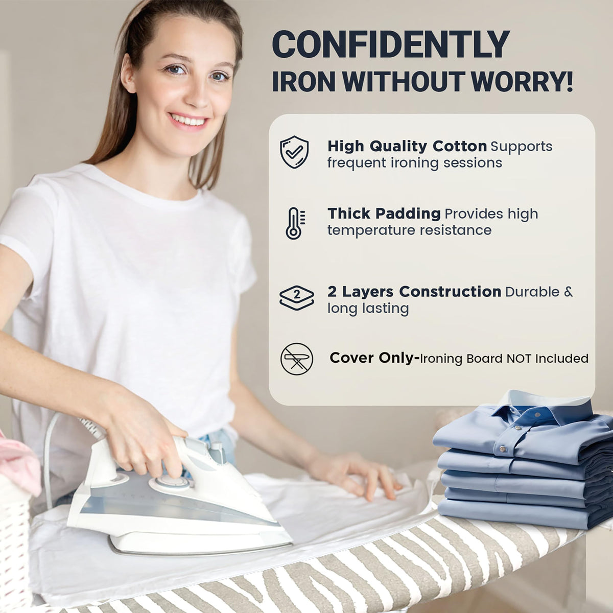 Ironing Board Cover and Pad 18"x49" Extra Thick Natural Cotton
