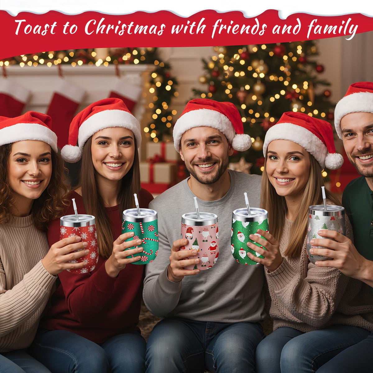 6 Pack Christmas Glitter Tumblers 12oz (6 Count)