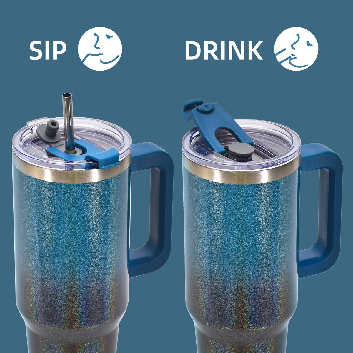 30 oz Shiny Tumbler with Handle and Straw
