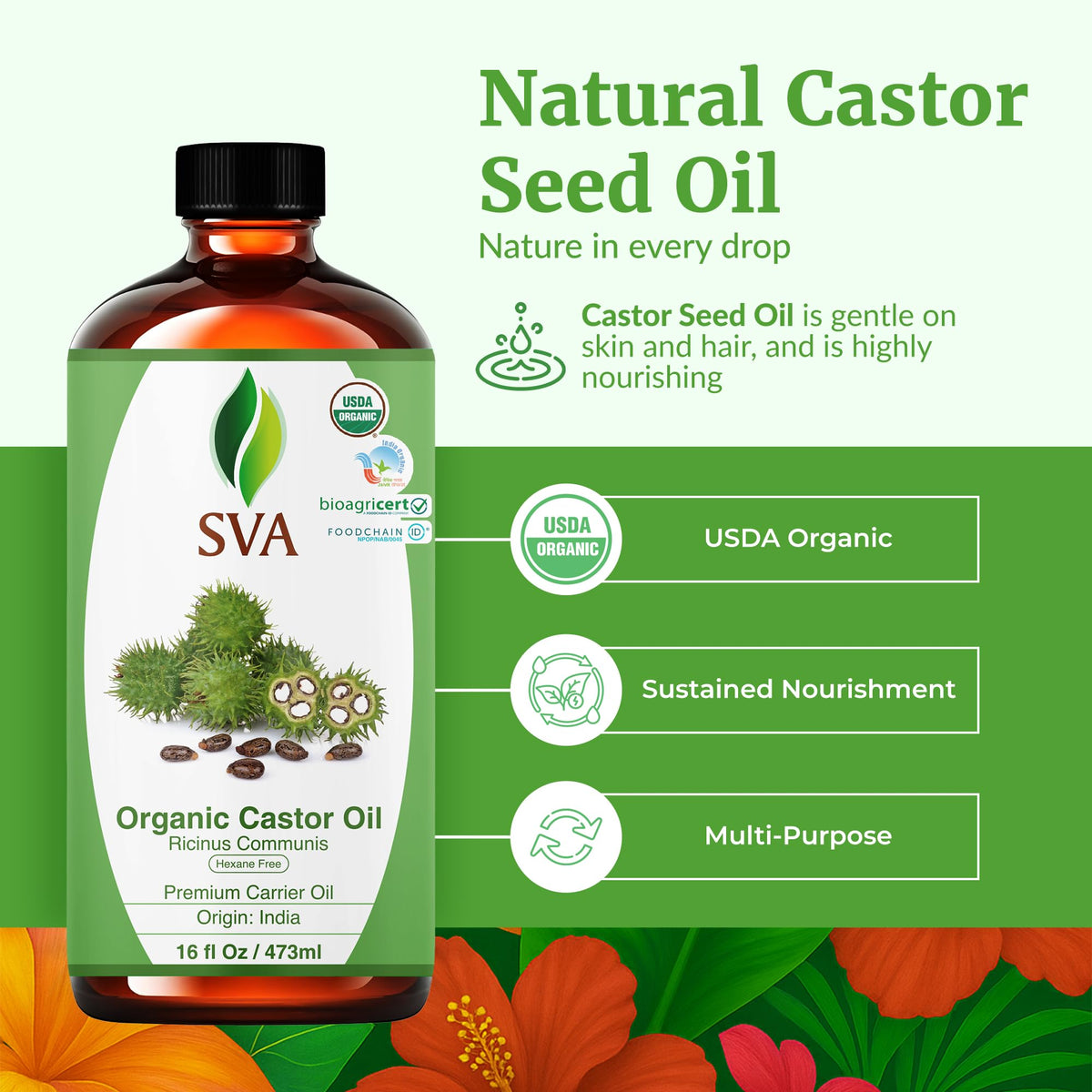 SVA Organic Castor Seed Carrier Oil (16 Fl Oz)