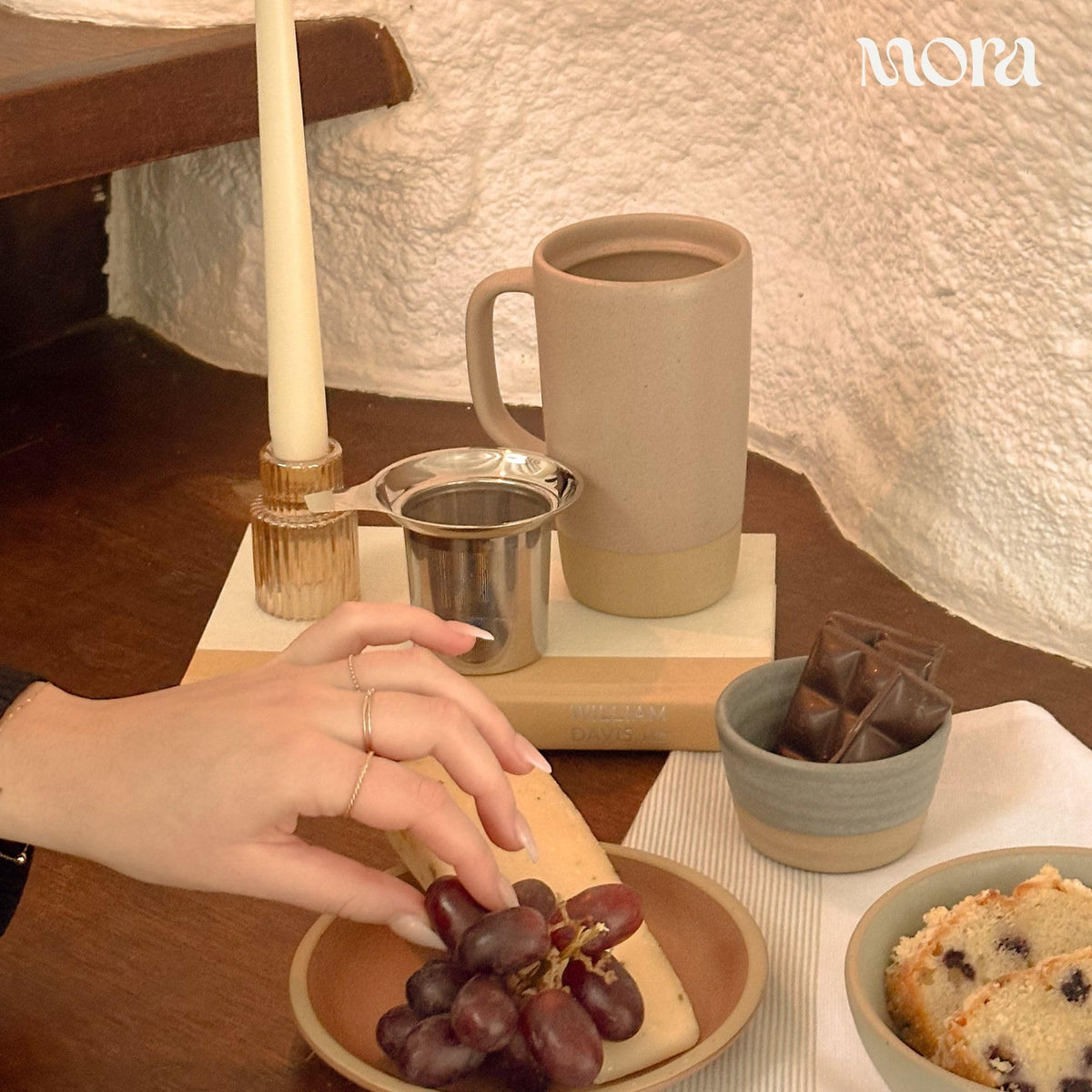 Mora Ceramics Large Tea Mug with Loose Leaf Infuser and Ceramic Lid