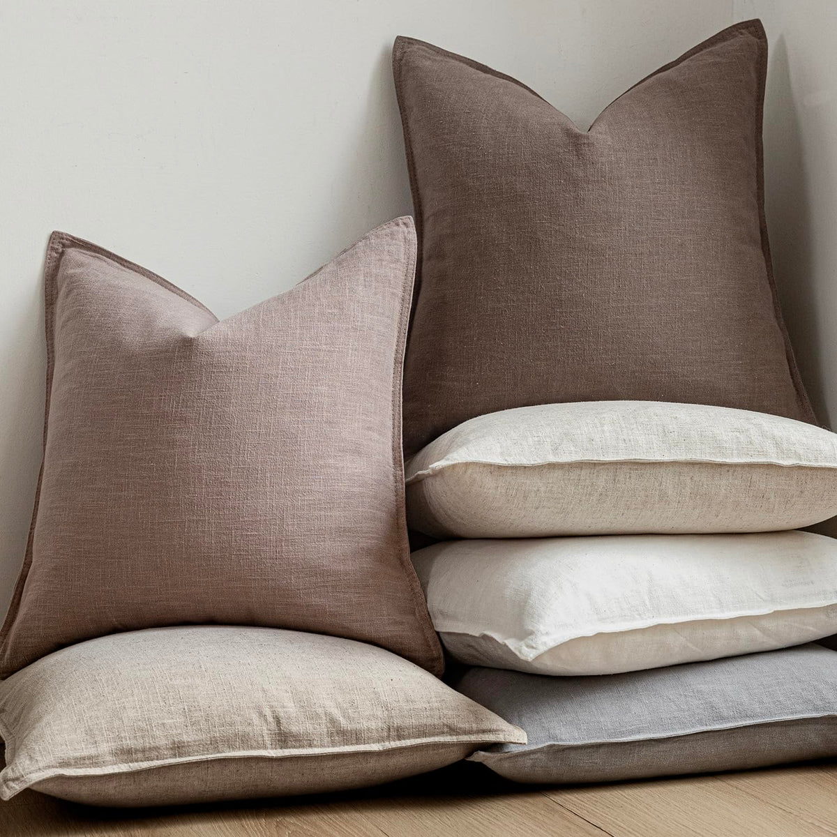 Set of 2 Decorative Linen Solid Throw Pillow Covers Soft Accent Euro Cushion Case Boho Farmhouse Pillowcase for Chair Couch Sofa Bedroom Living Room Home Decor 22 x 22 Inch Dusty Pink