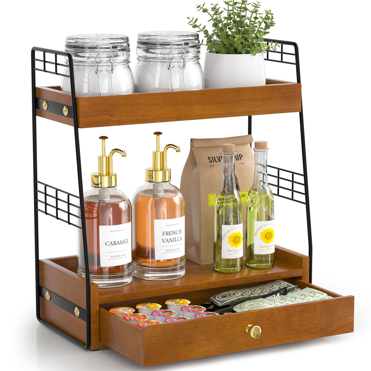 Coffee Bar Station Organizer with Drawer