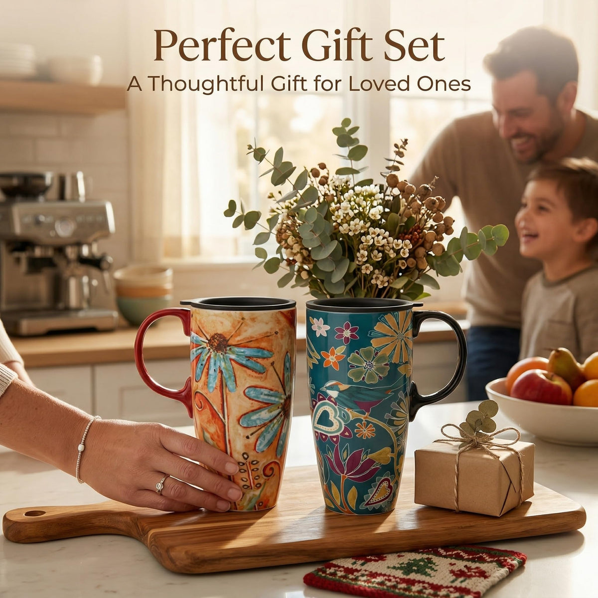 Set of 2 Ceramic Travel Mugs with Lid (2 Count)