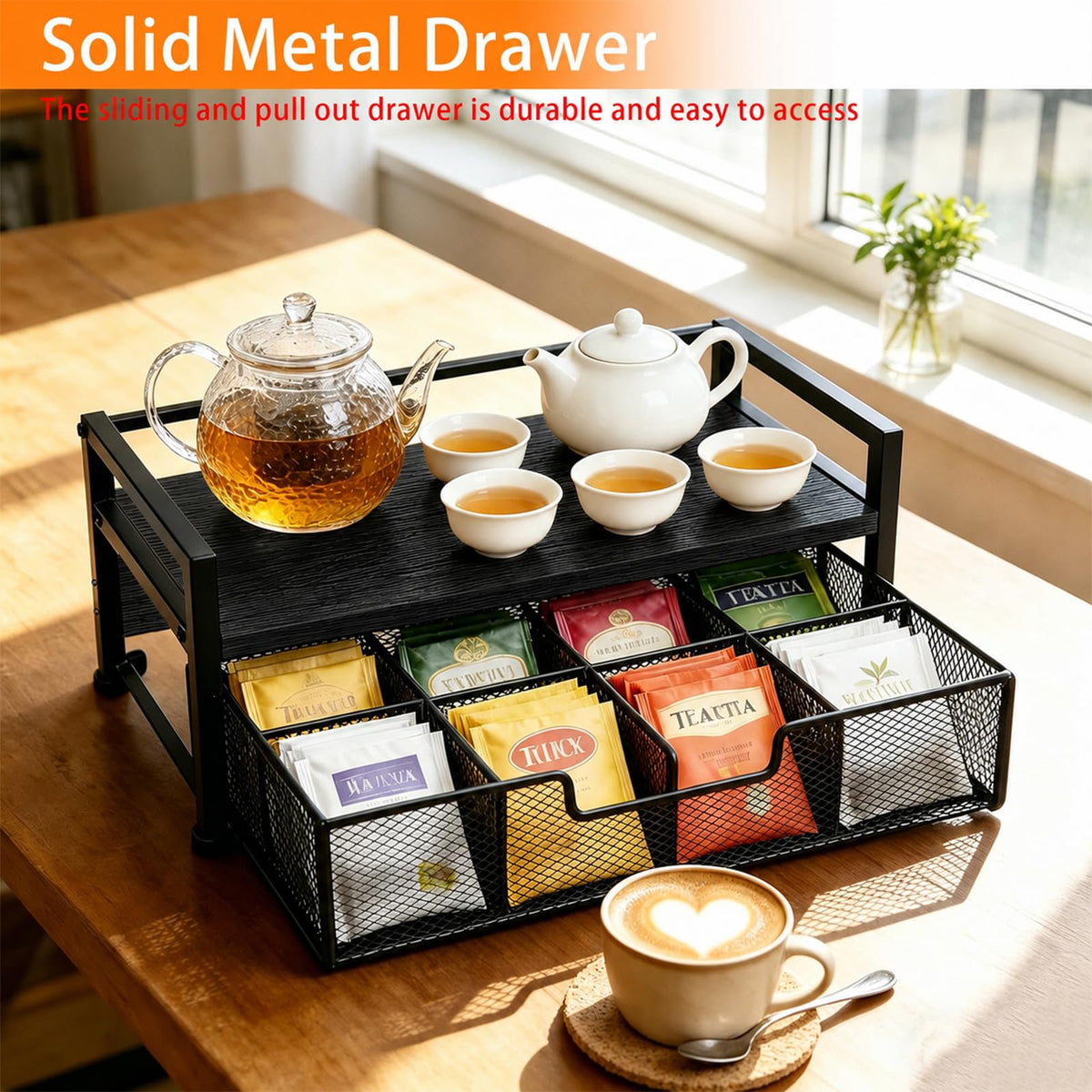 Tea Bag Organizer with Drawer and Tray
