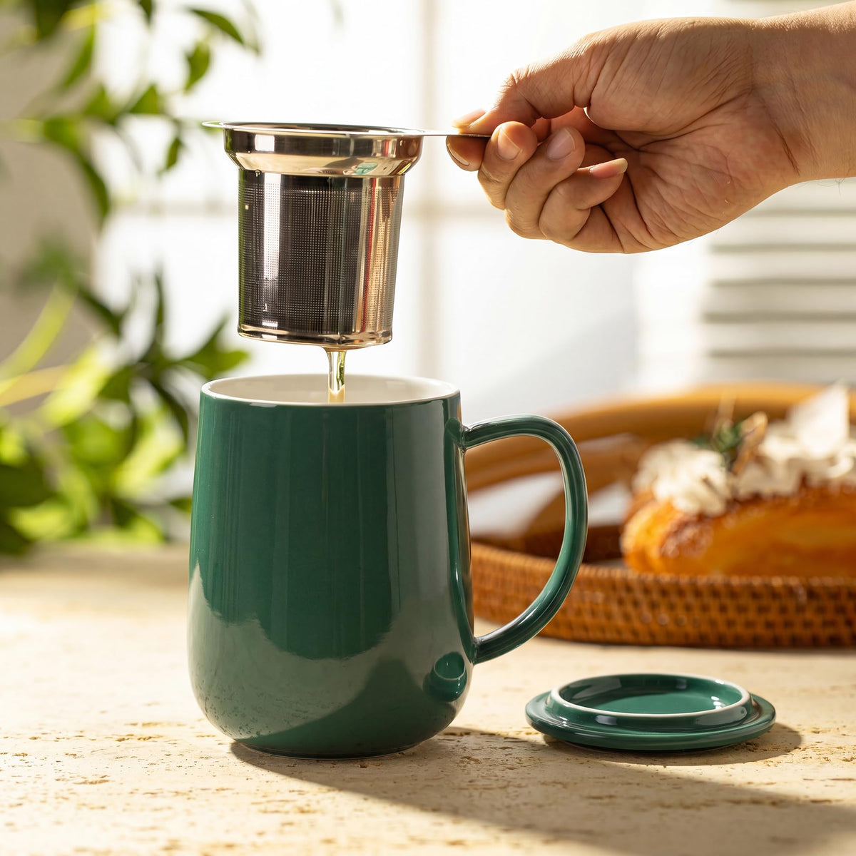 20 OZ Porcelain Tea Mug with Infuser and Lid