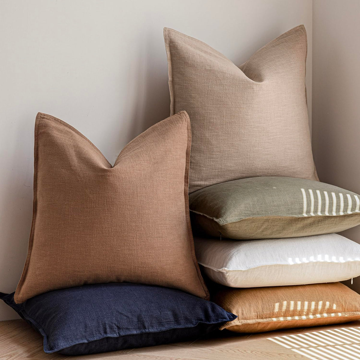 Pack of 2 Decorative Linen Solid Throw Pillow Covers Soft Accent Cushion Case Farmhouse Neutral Pillowcase for Chair Couch Sofa Bedroom Living Room Home Decor 24 x 24 Inch Tan Beige (2 Count)