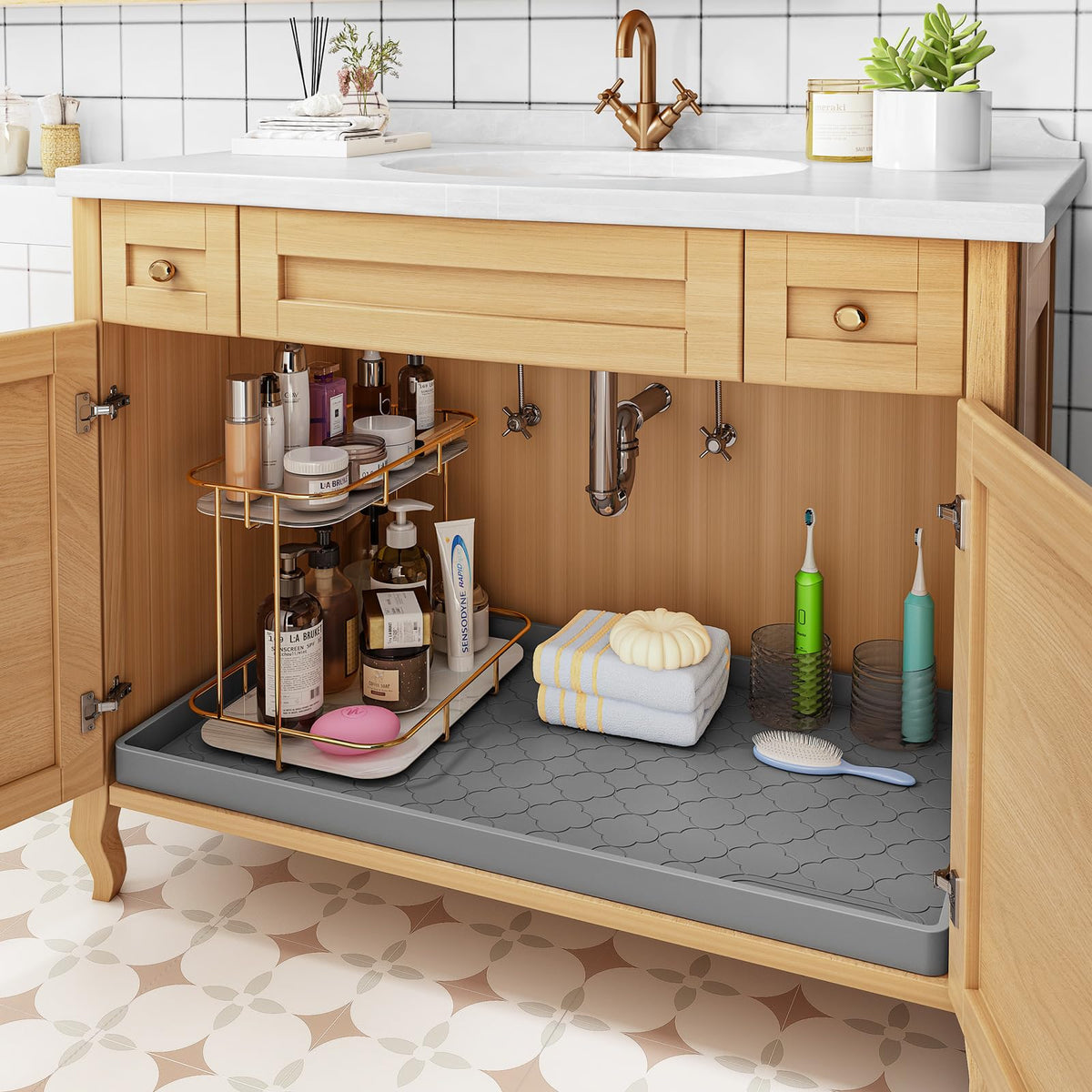 Under Sink Mat 22" x 22" Waterproof Silicone Cabinet Kitchen Liner
