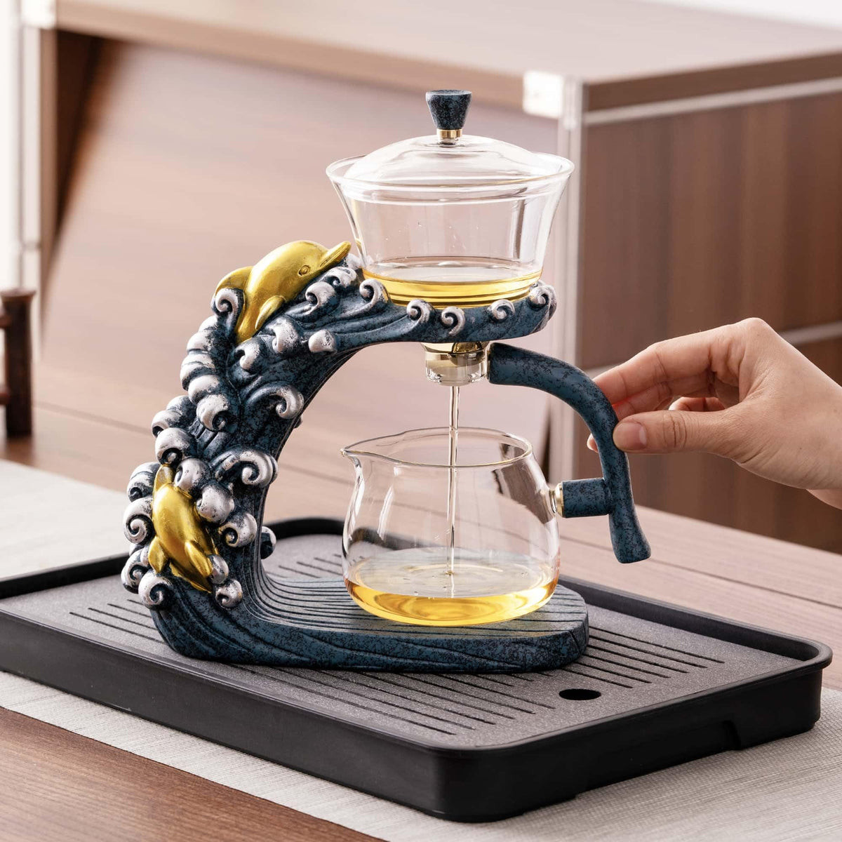 Glass Teapot Set with Infuser Semi Automatic Tea Set Magic Teapot (3 Count)