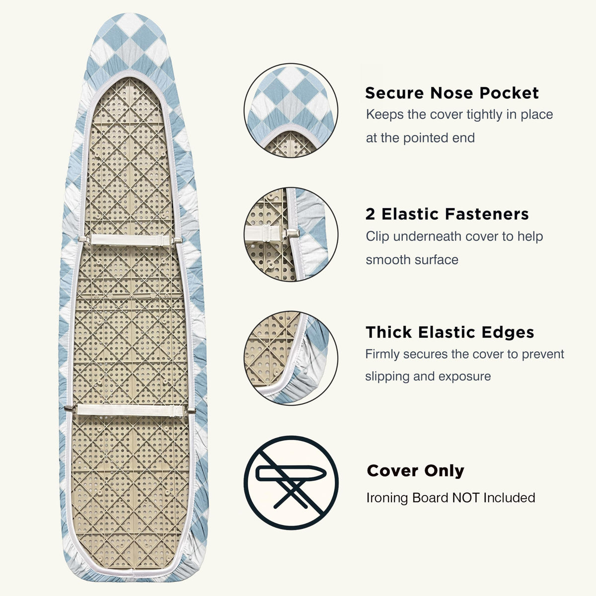 Ironing Board Cover and Pad 15"x54" Extra Thick Natural Cotton
