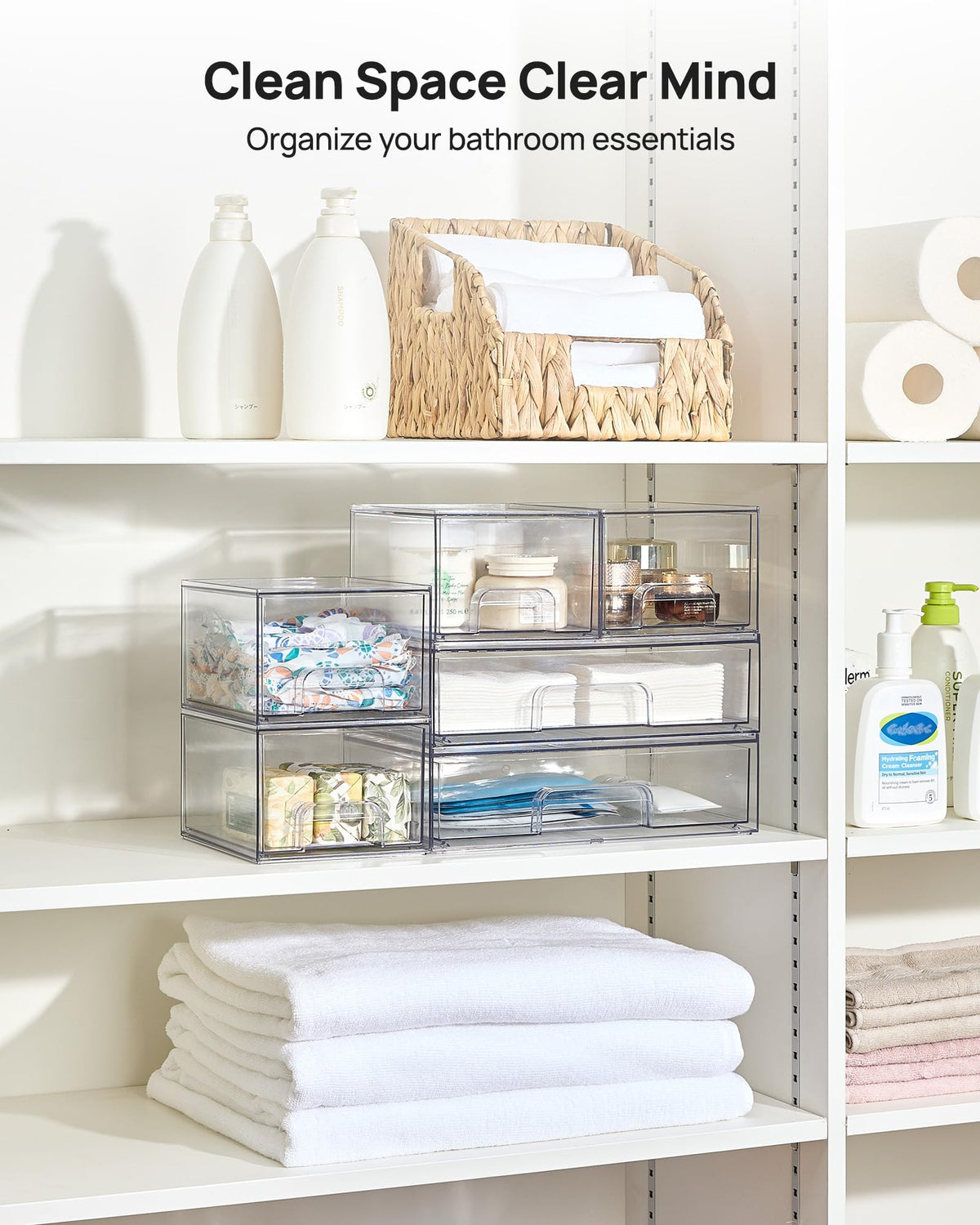 Clear Stackable Storage Drawers Set of 5 (5 Count)