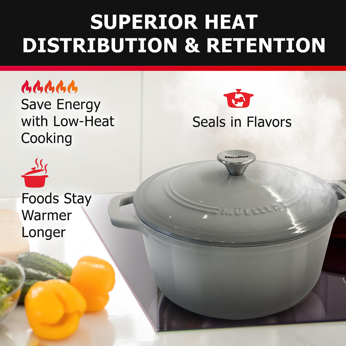 Mueller 6 Quart Enameled Cast Iron Pot Dutch Oven
