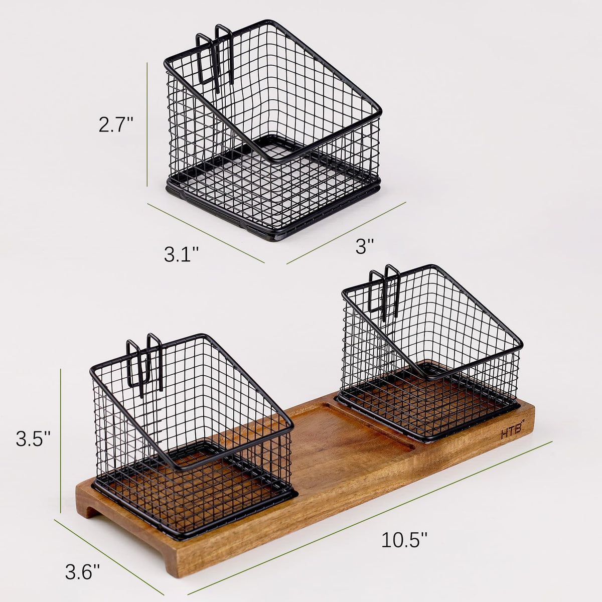 Acacia Wood Tea Bag Organizer with 3 Removable Metal Baskets