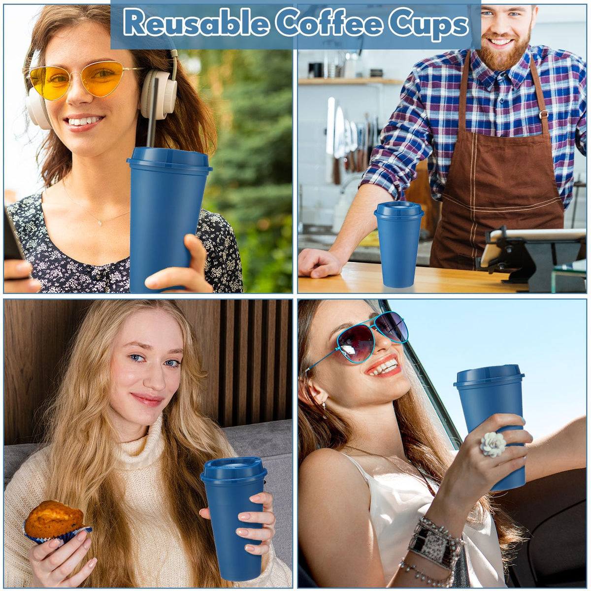 45 Pack 16 oz Reusable Coffee Cups with Lids Water Bottle Iced Coffee Travel Mug Reusable Portable Plastic Tea Tumblers Bulk for Hot and Cold Drinks Birthdays Party (45 Count)