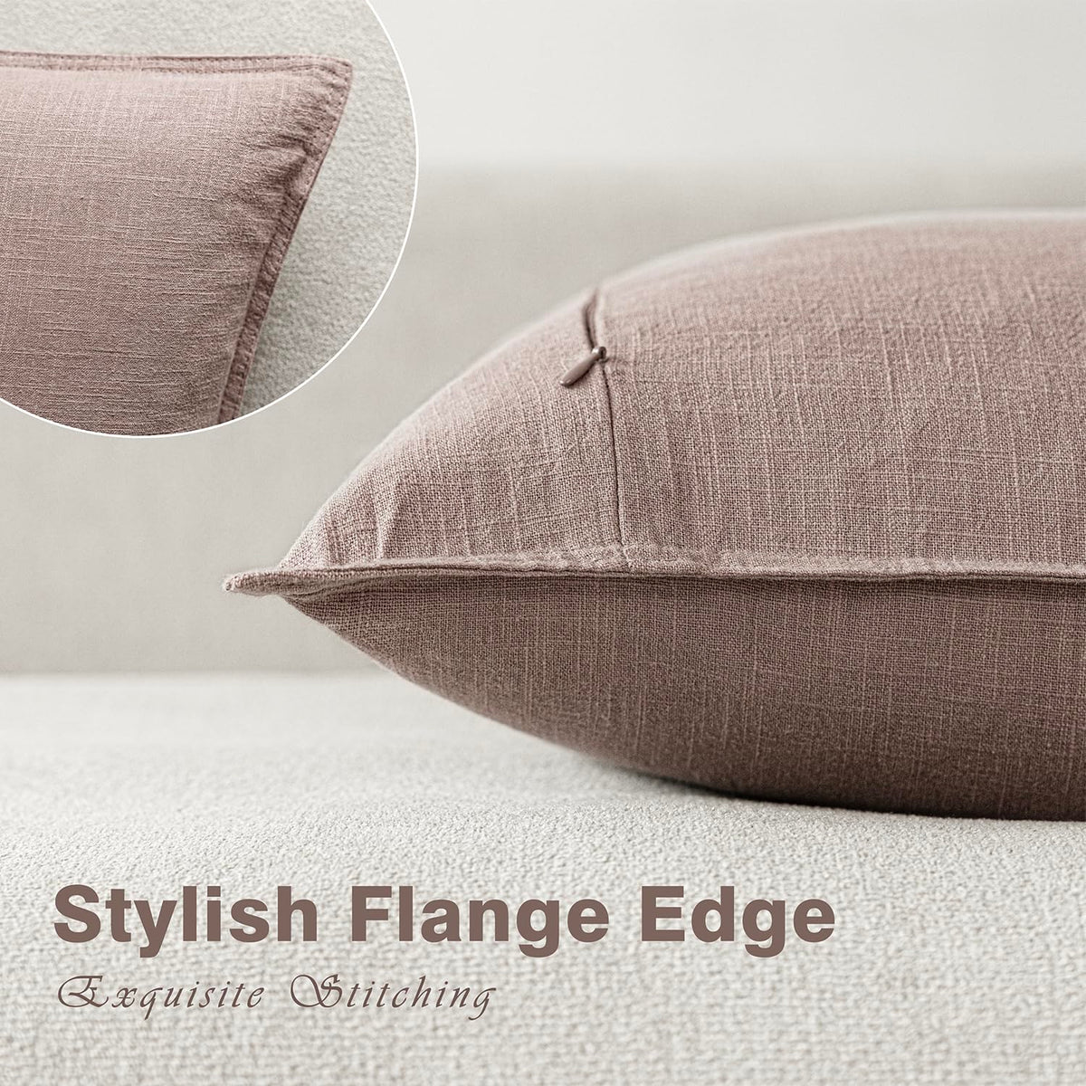 Set of 2 Decorative Linen Solid Throw Pillow Covers Soft Accent Euro Cushion Case Boho Farmhouse Pillowcase for Chair Couch Sofa Bedroom Living Room Home Decor 16 x 16 Inch Dusty Pink
