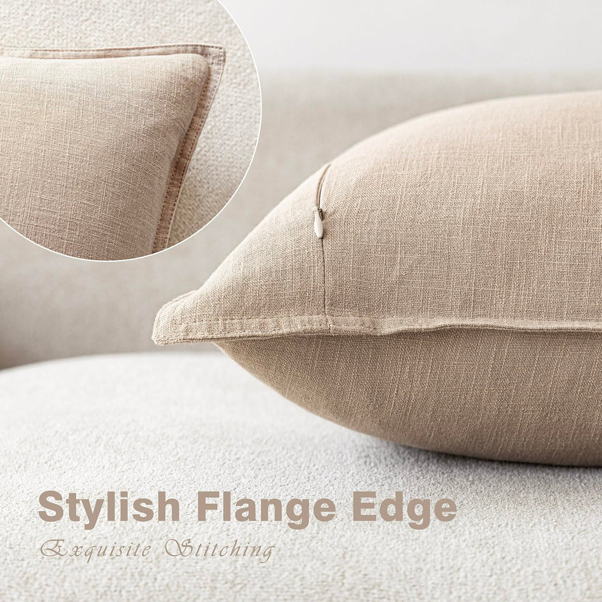 Pack of 2 Decorative Linen Solid Throw Pillow Covers Soft Accent Cushion Case Farmhouse Neutral Pillowcase for Chair Couch Sofa Bedroom Living Room Home Decor 18 x 18 Inch Tan Beige (2 Count)