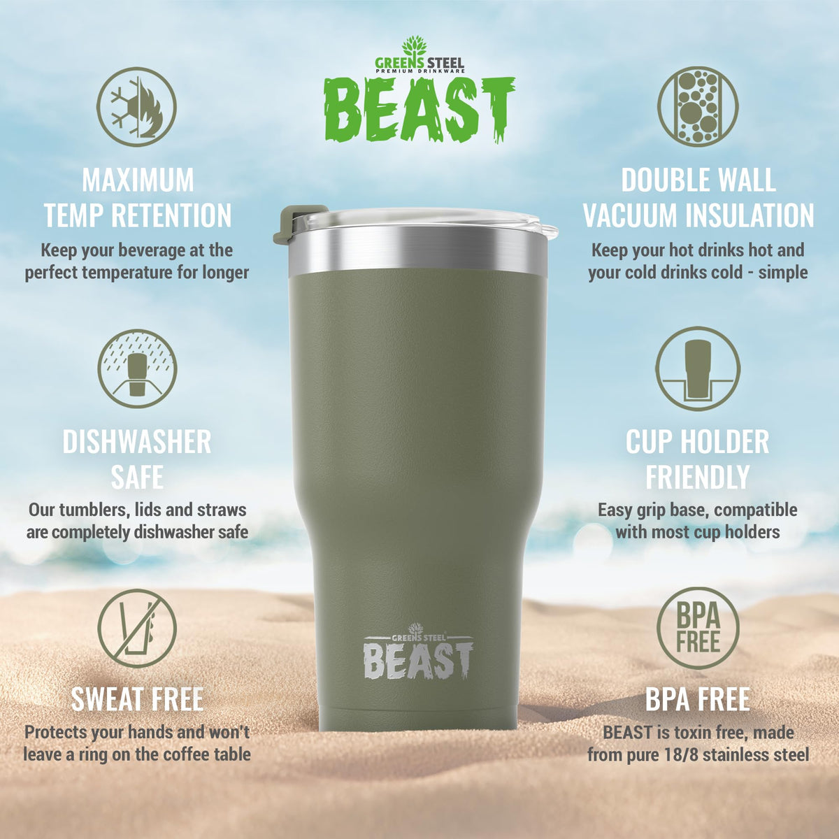 Beast 20 oz Tumbler Stainless Steel Vacuum Insulated Coffee Ice Cup Double Wall Travel Flask