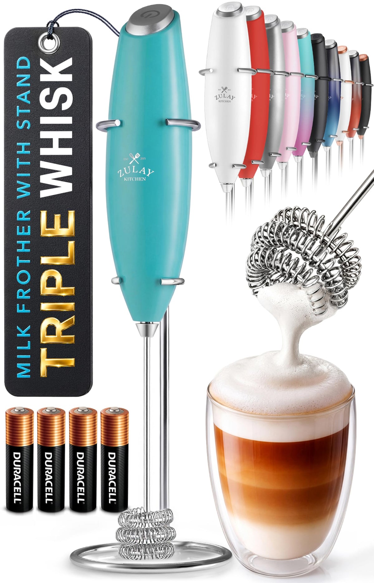 Powerful Milk Frother Wand With Duracell Batteries