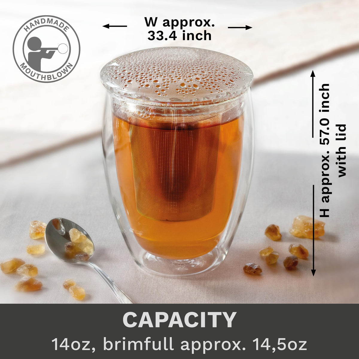 Double Walled Tea Glass with Stainless Steel Filter and Glass Lid