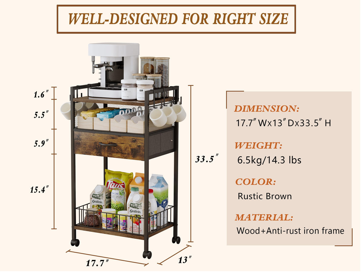 Small Coffee Bar Cart with Drawer Srorage (879.84 Ounce)