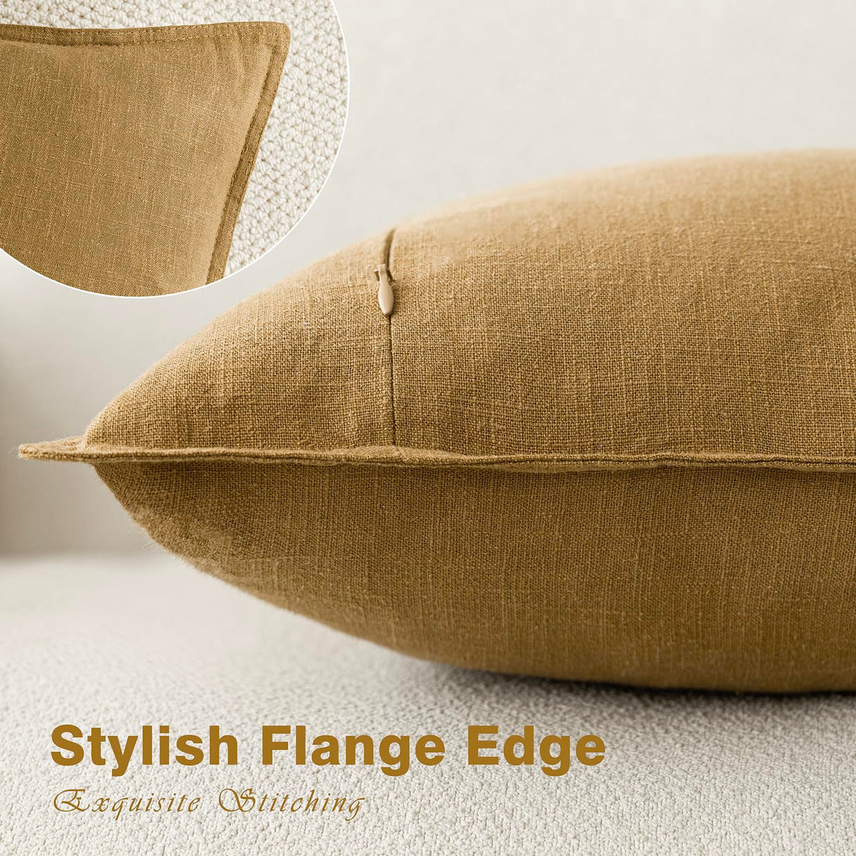 Pack of 2 Decorative Linen Solid Throw Pillow Covers Soft Accent Cushion Case Boho Farmhouse Pillowcase for Chair Couch Sofa Bedroom Living Room Home Decor 26 x 26 Inch Honey Mustard (2 Count)