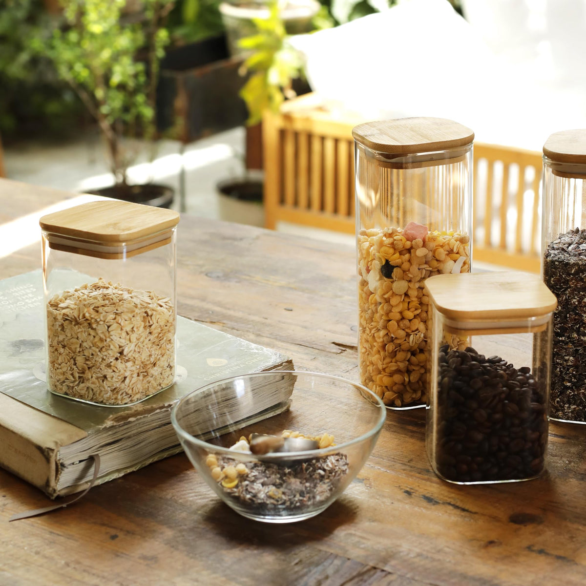 16 Pack Square Glass Storage Jars with Bamboo Lids (16 Count)