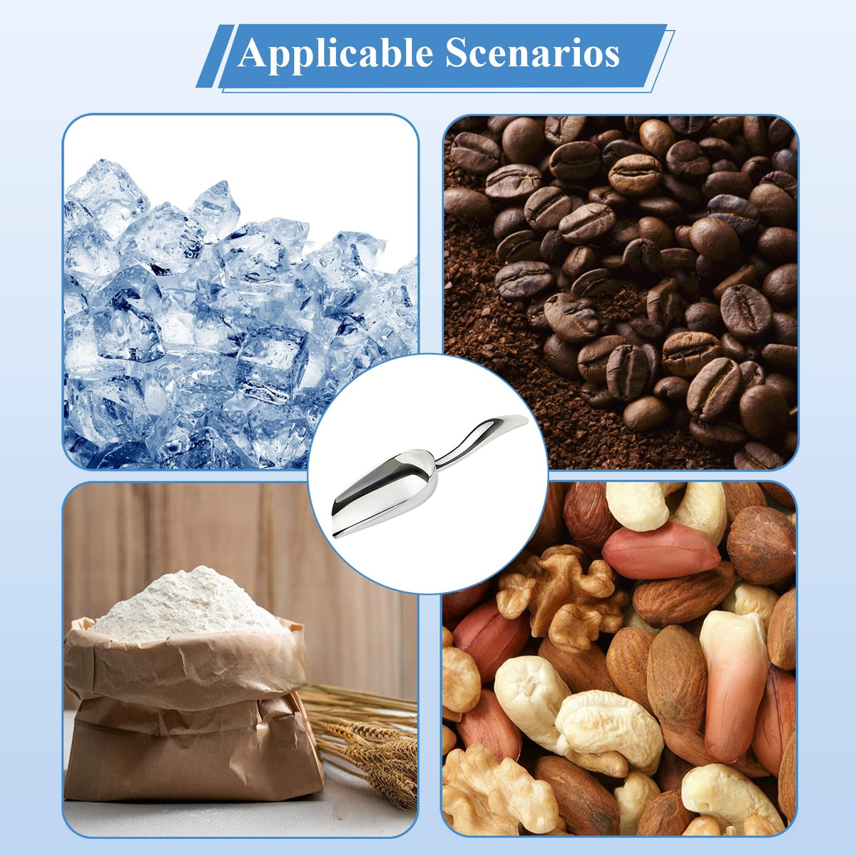 Stainless Steel Ice Scoop with Holder for Freezer Countertop Ice Machine
