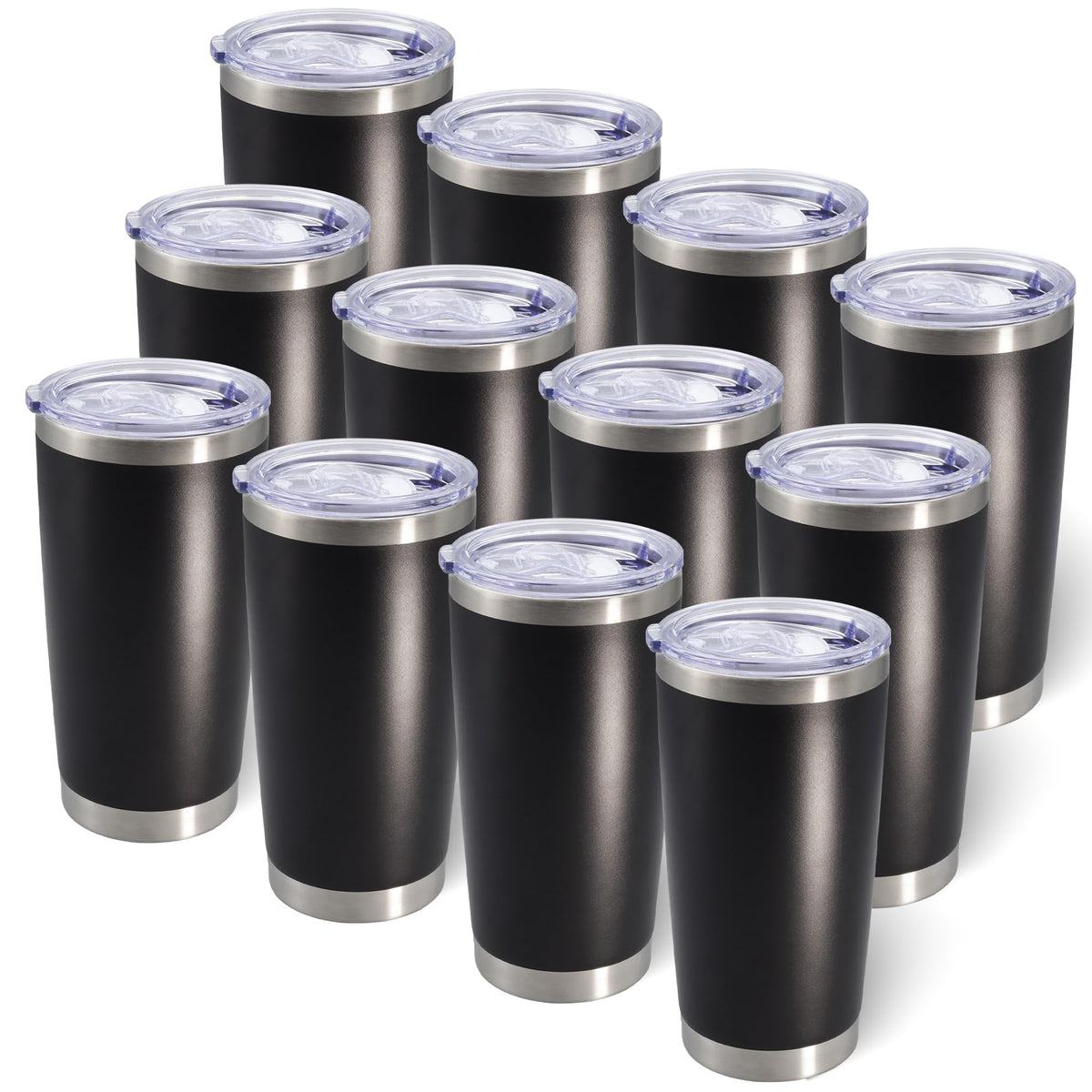 20oz Tumbler with Lid Stainless Steel Tumblers Insulated Mug Black 12P (12 Count)