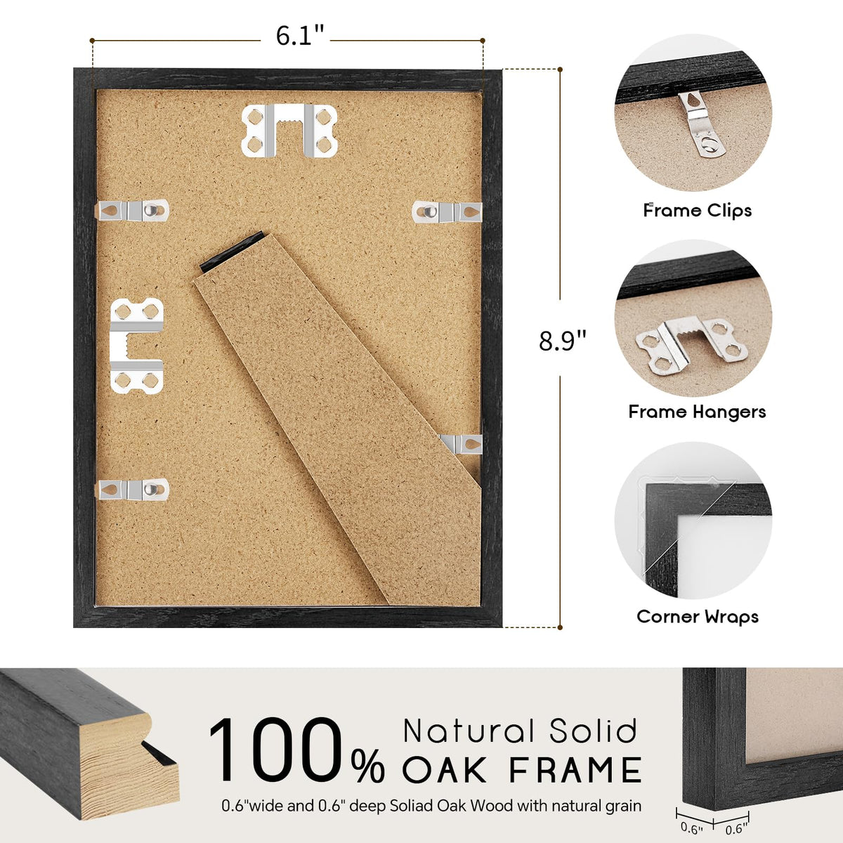 6x8 Solid Oak Wood Picture Frames (3 Count)