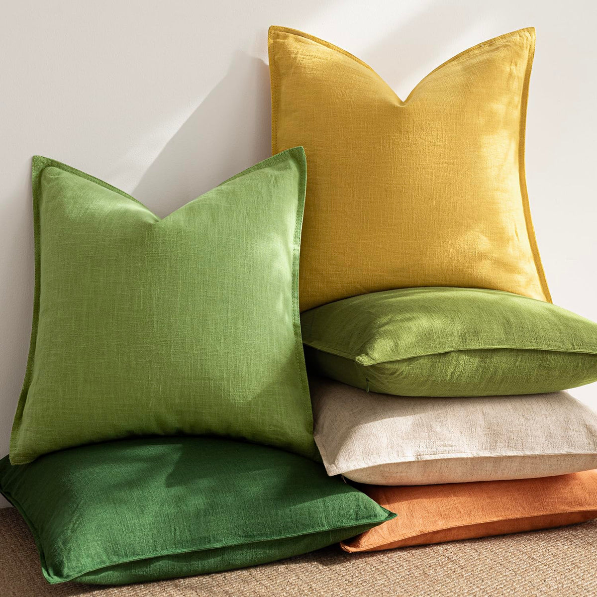 Pack of 2 Decorative Linen Solid Throw Pillow Covers Soft Accent Euro Cushion Case Boho Farmhouse Pillowcase for Chair Couch Sofa Bedroom Living Room Home Decor 18 x 18 Inch Ginger Yellow (2 Count)