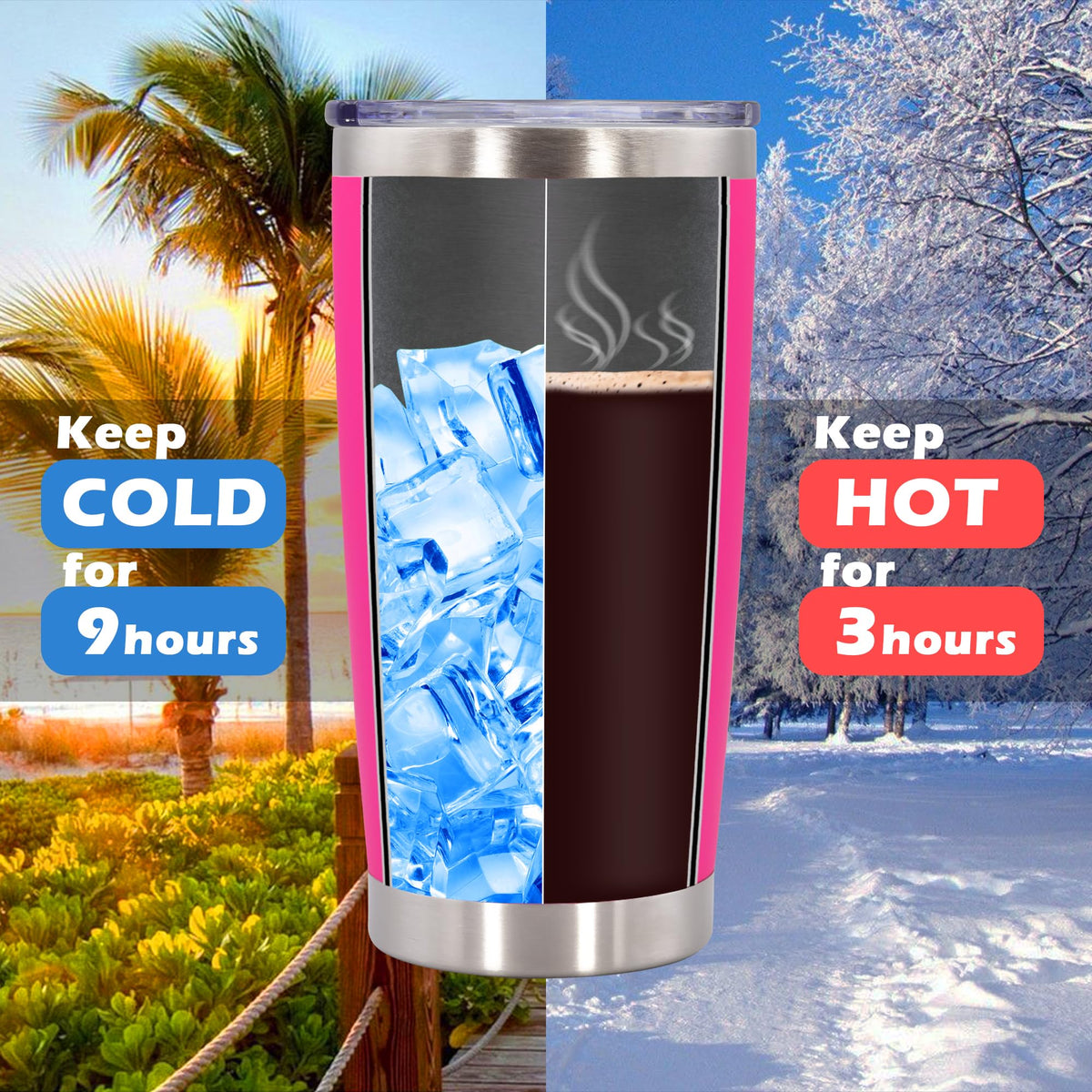 20oz Tumbler with Lid Stainless Steel Tumblers Insulated Mug Hot Pink 12P (12 Count)