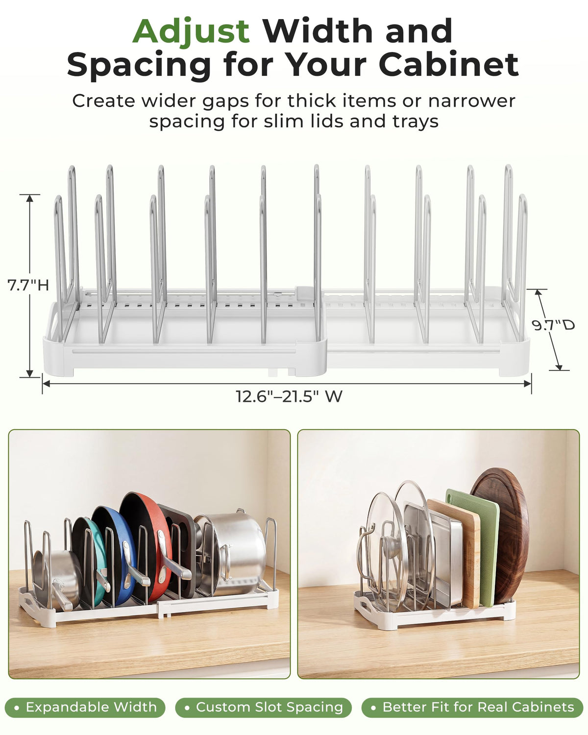 Adjustable Bakeware Organizer Pot Lid Holder Rack for Pots (2 Count)
