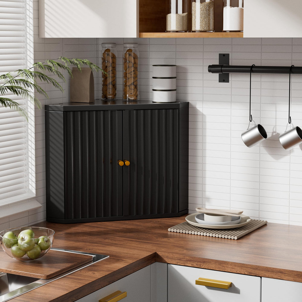 Black Corner bread box for kitchen countertop