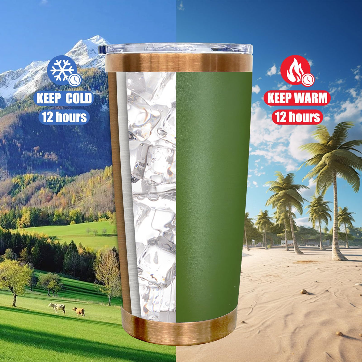 20 oz Tumbler Bulk Stainless Steel Tumblers with Lids and Straws Army Green (4 Count)