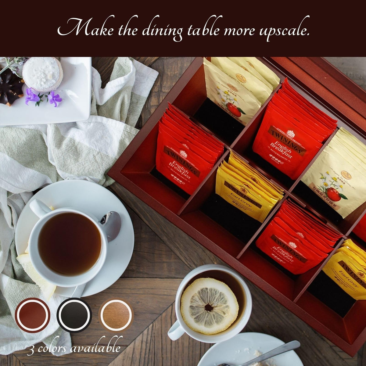 BJOYFUL&LOVED Wooden Tea Box with Glass Lid