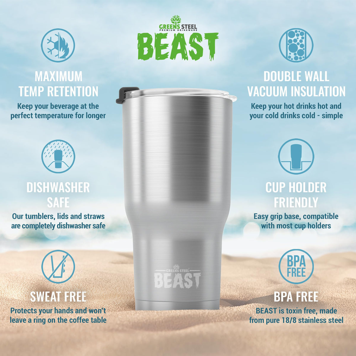 Beast 20 oz Tumbler Stainless Steel Vacuum Insulated Coffee Ice Cup Double Wall Travel Flask