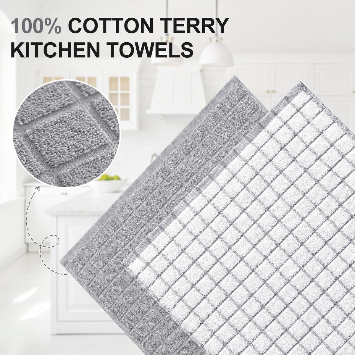 Large Premium Cotton Kitchen Towels 16"x 28" (4 Count)