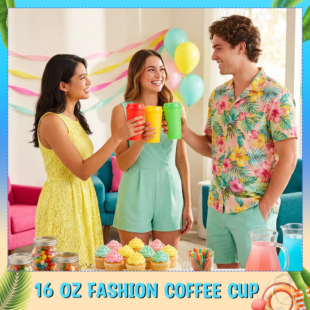 45 Pack 16 oz Reusable Coffee Cups with Lids Water Bottle Iced Coffee Travel Mug Portable Plastic Tea Tumblers Bulk for Hot and Cold Drinks Birthdays Party (45 Count)