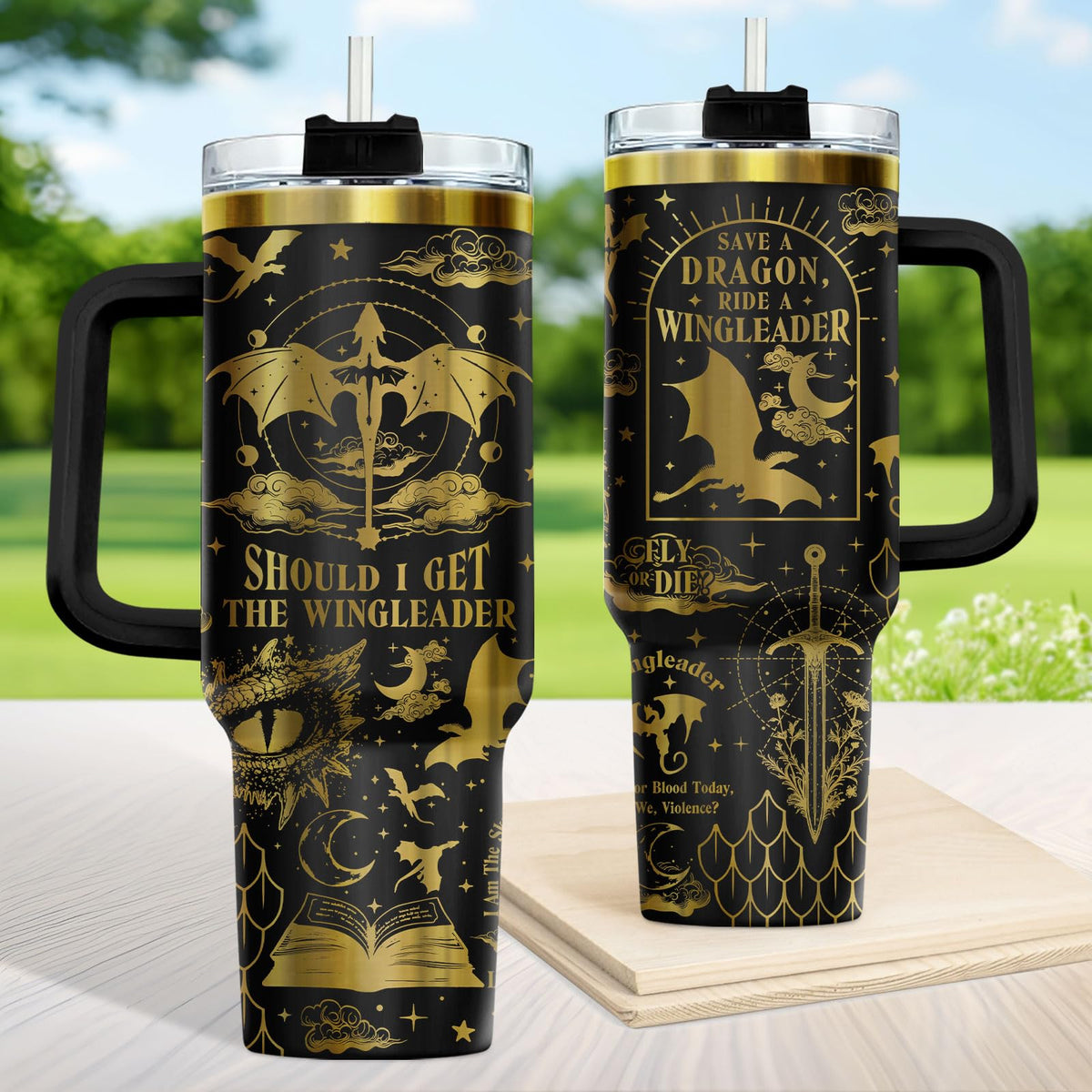 Wingleader Dragon Fantasy Book 40 oz Tumbler with Handle