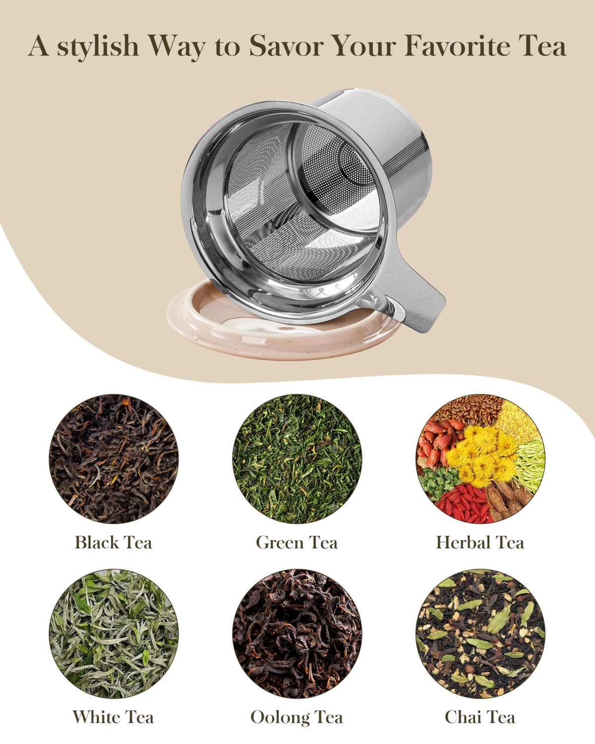 Ceramic Tea Mug with Lid and Stainless Steel Infuser