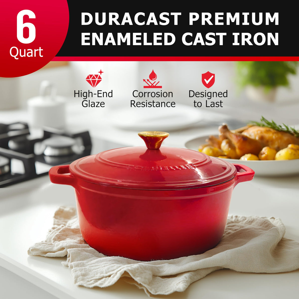 Mueller 6QT Enameled Cast Iron Dutch Oven with Lid