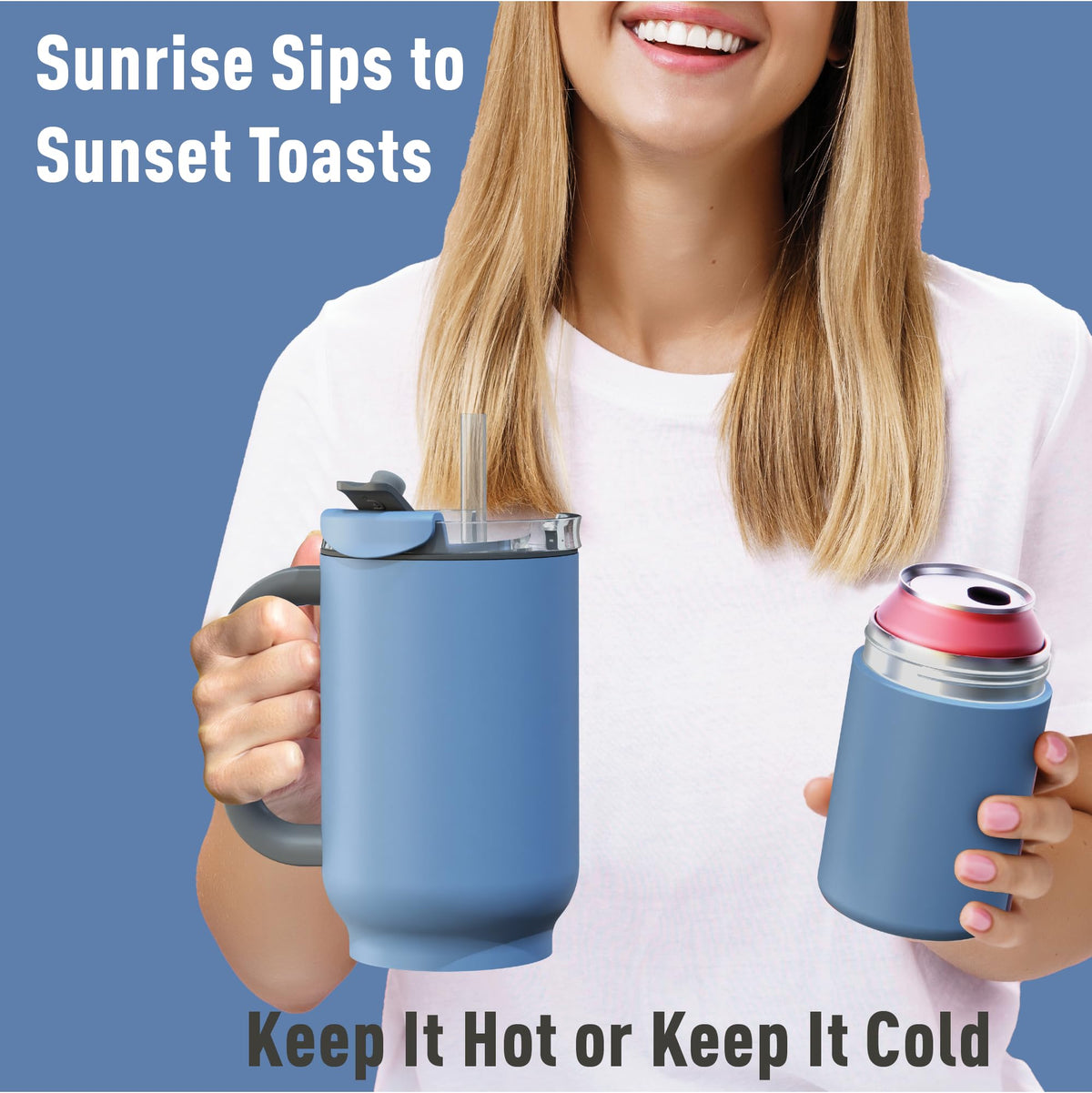 DUPLEX 2-in-1 Travel Mug and Beer Can Holder Enjoy hot and cold drinks simultaneously -22 oz Hot Coffee or Tea Tumbler with Attached 12 oz Cold Can Holder for Beer or Soda, Slate Gray