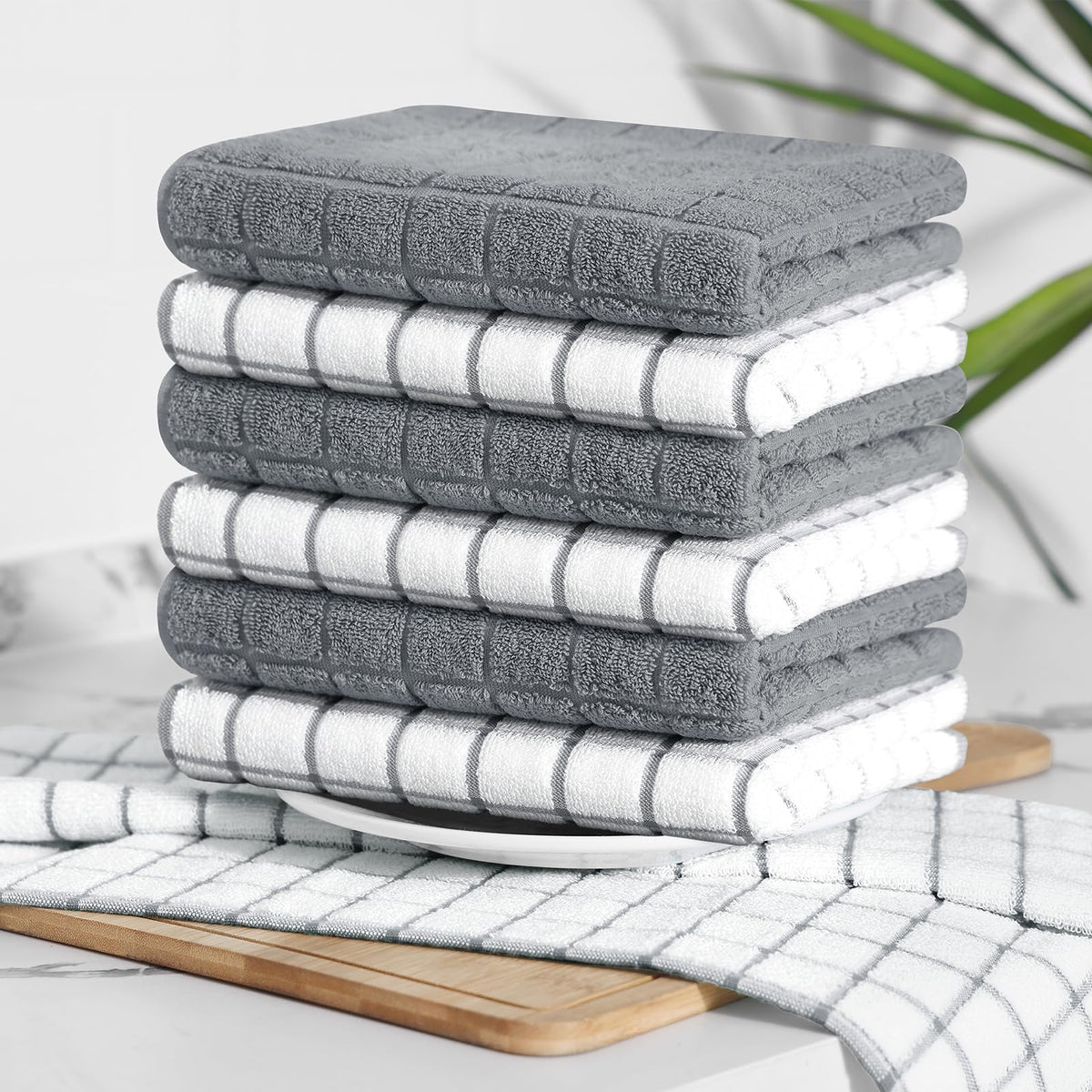 Large Premium Cotton Kitchen Towels 16"x 28" (6 Count)