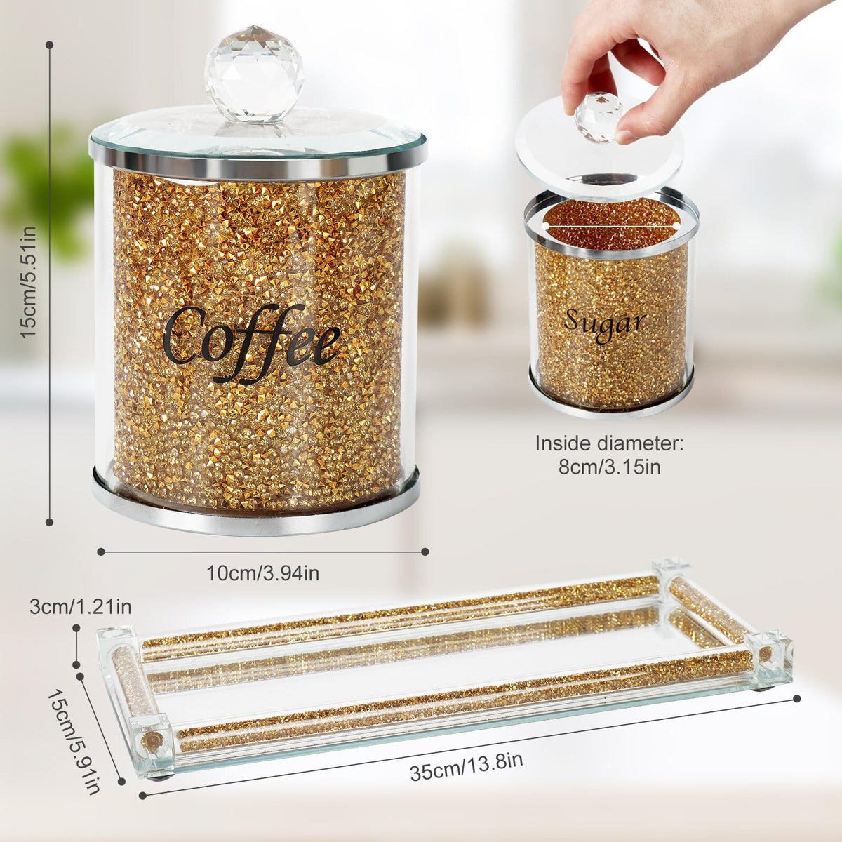 Coffee Sugar Tea Crystal Canister Set of 4 (4 Count)