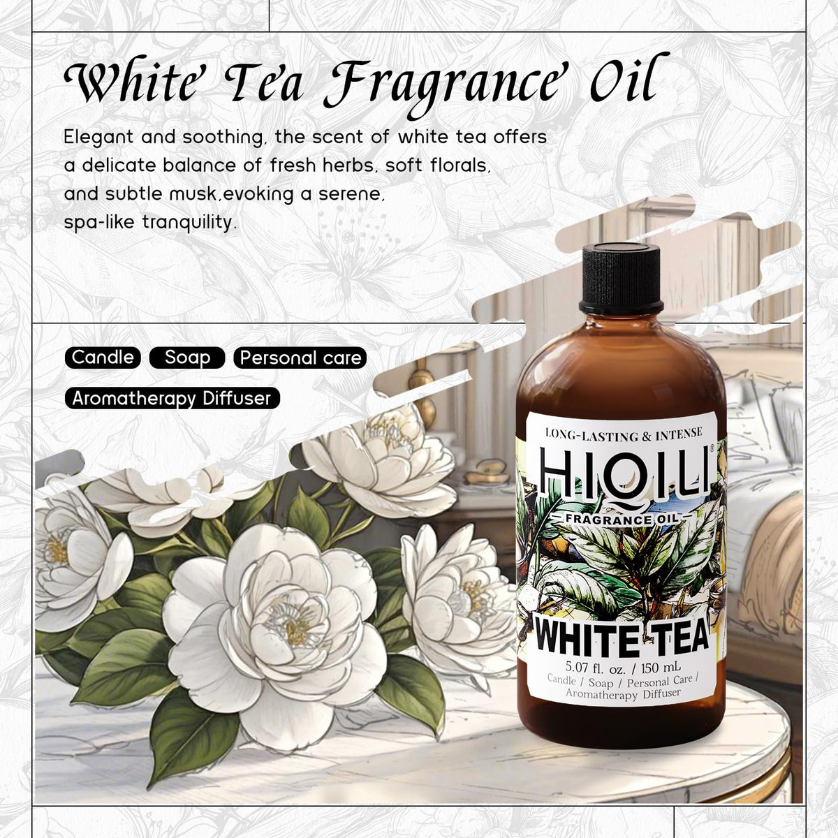 White Tea Fragrance Oil for Reed Diffuser for Home (5.07 Fl Oz)
