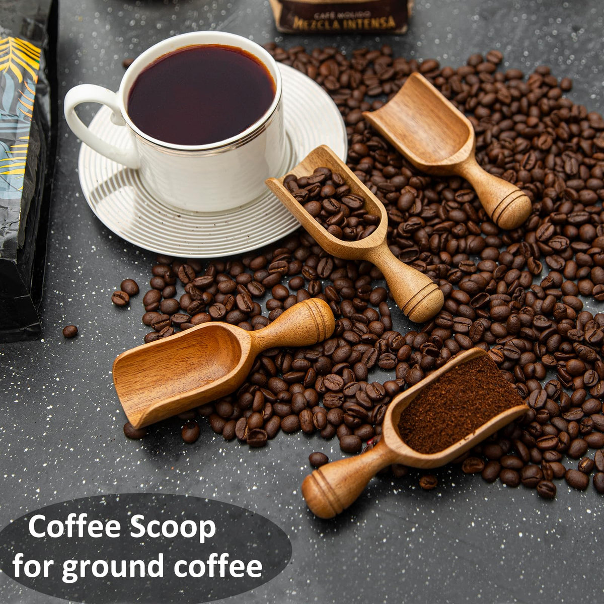 Wooden Scoops for Canisters 4PCS Acacia Wooden Scoop for Jars Small Wood Scoops for Canisters Wooden Scoop for Ground Coffee Scoop for Seasoning Bath Salt Laundry Shovel (4 Count)
